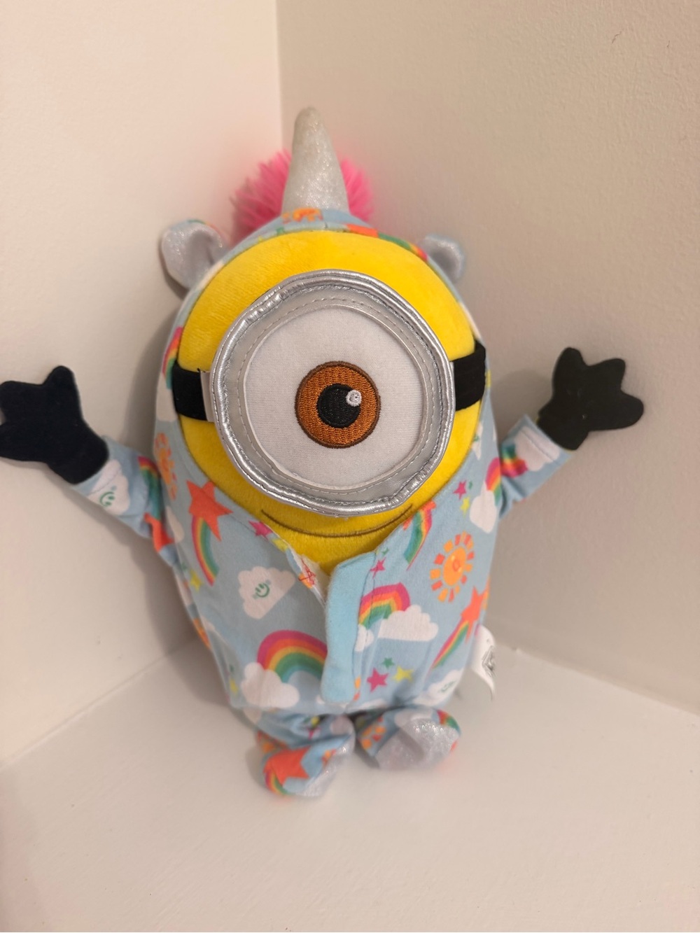 Universal Yellow Minion Unicorn Plush with Rainbow Pajama Print